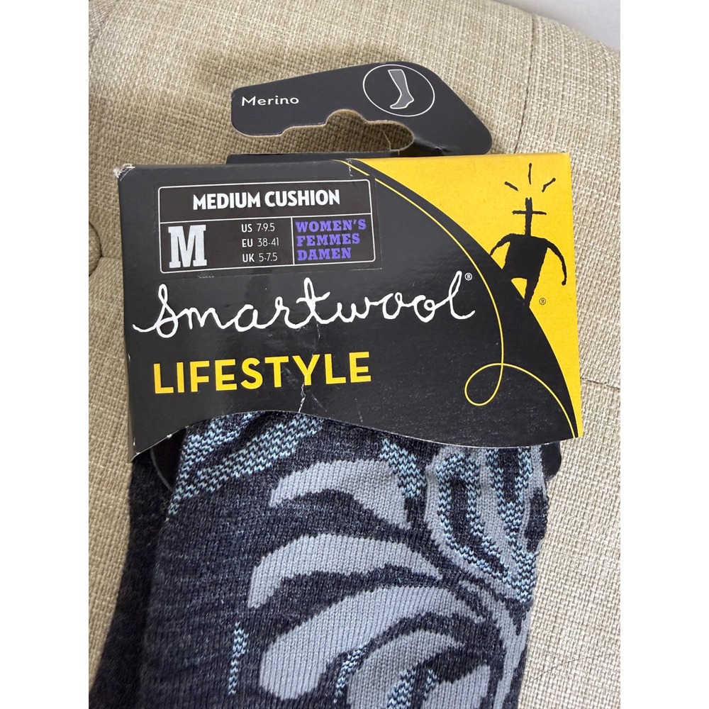 NWT Smartwool Lifestyle Merino Knee High Socks Womens M Charcoal Floral Pattern